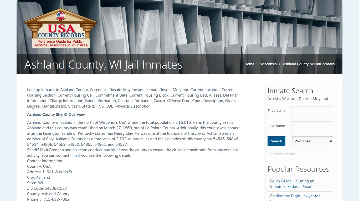 Ashland County, WI Jail Inmates | Name Search